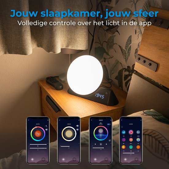 Nuvance Wake up light - Digitaler Wecker - Nachtlicht - Schlafzimmer - Schlaftrainer - mit Sounds - Lautsprecher - Sprachgesteuert