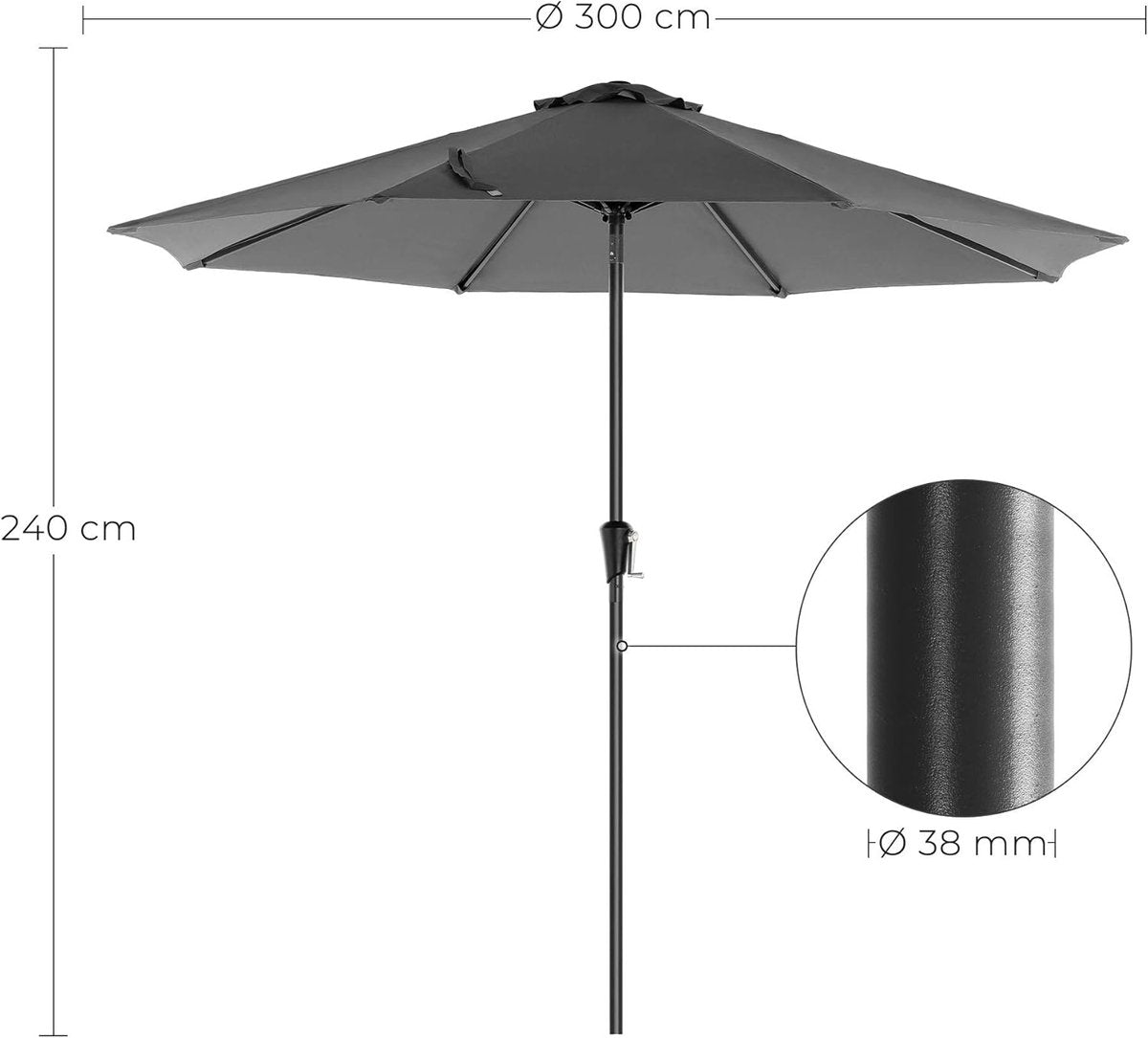 Songmics Gartenschirm 290 cm – Grau – UPF 50+ – Neigbar