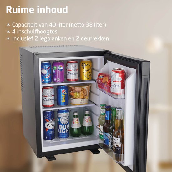 BREND BR-2227 Mini-Kühlschrank Freistehend 40 Liter - Tischkühlschrank mit einstellbarer Temperatur - Minibar mit einstellbarer Türrichtung - Schwarz