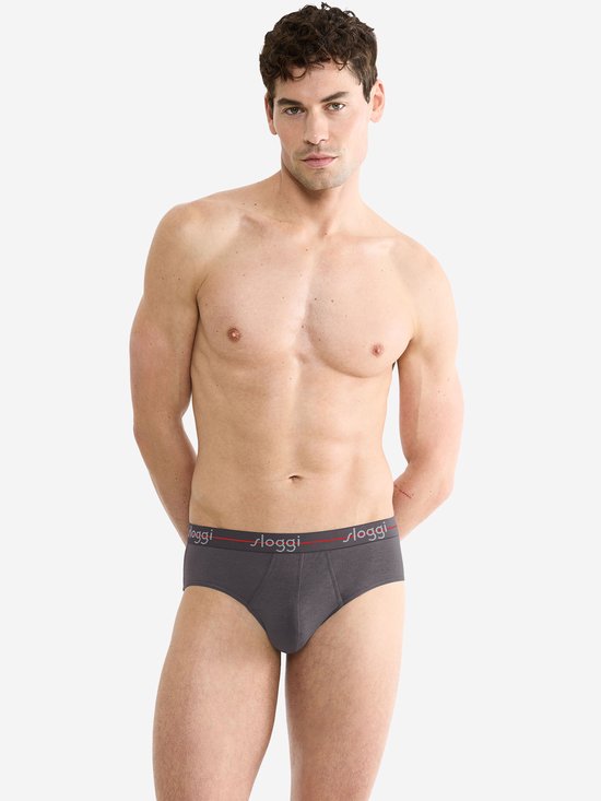 Sloggi Start Midi 2er-Pack Slips - Männer - Baumwolle/Elastan - Regular Waist - Elastisches Band - Schwarz/Grau - Größe XL
