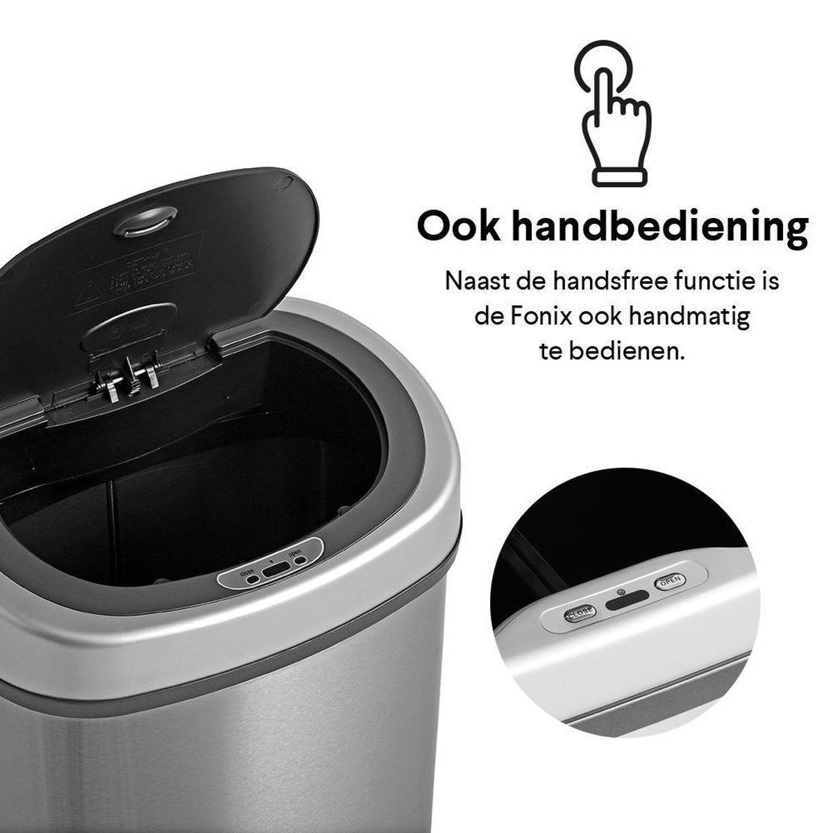 Homra FONIX Sensor-Abfalleimer Edelstahl 50 Liter - Automatischer Soft-Close-Deckel - 50L Design-Abfalleimer Silber - Infrarot-Sensor