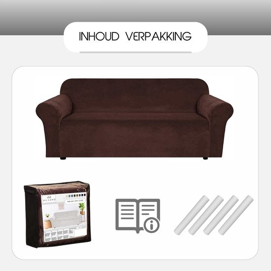Hilvard - Sofabezug 3-Sitzer-Sofas - (185 - 230 cm) - Dunkelbraun - Samt - Sofaschoner - Möbelbezug - Gegen Beschädigungen und Flecken - Sitzbezug - Sitzbezug