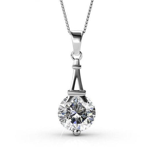 Yolora Damen Halskette mit Kalpa Camaka Kristall Anhänger - Farbe Silber - 18K Weißgold plattiert - Geschenkbox - Muttertagsgeschenk