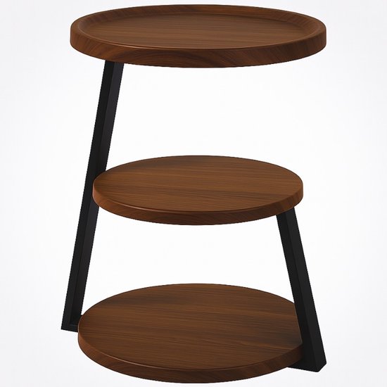 Moderner Beistelltisch - 3-lagig - Braun - Ø40 cm - Industriedesign - MDF - Schwarzes Metall