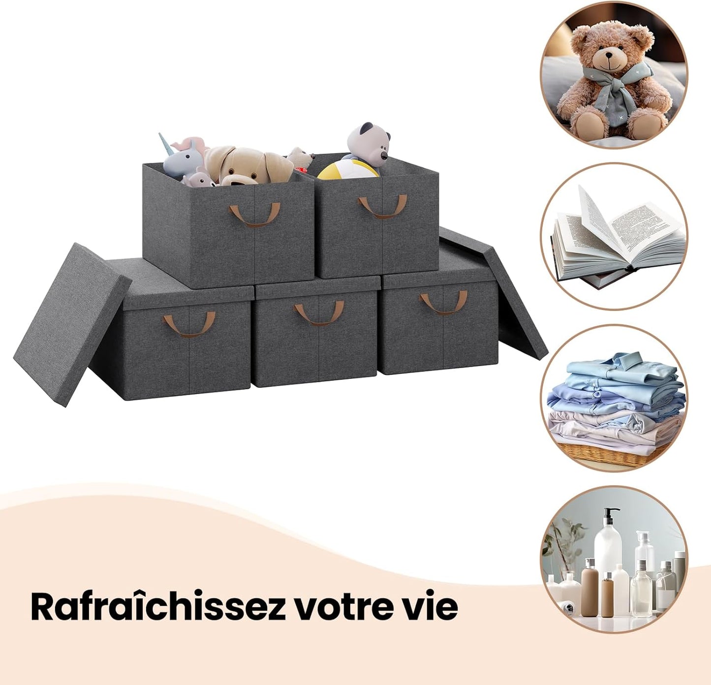 WOLTU Aufbewahrungsboxen, 5-teiliges Set – Grau – 43 x 26 x 33 cm