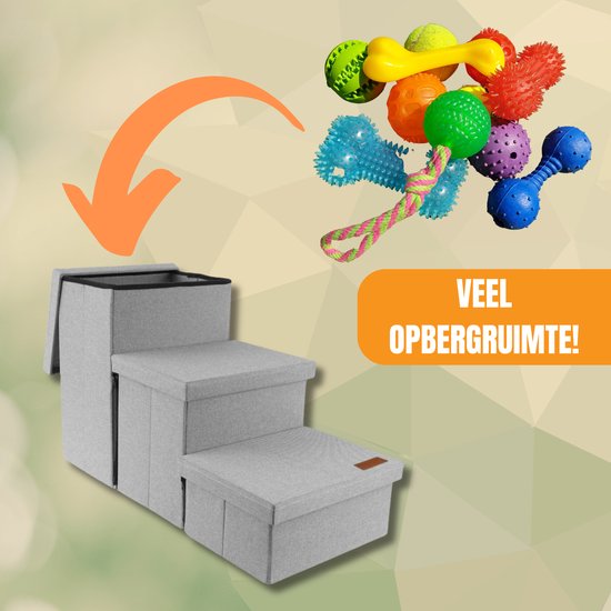 By Cee Cee Hundetreppe - Solid Model - Mit Lagerung - Für Sofa oder Bett - Bis zu 60 kg - Universal - Hellgrau