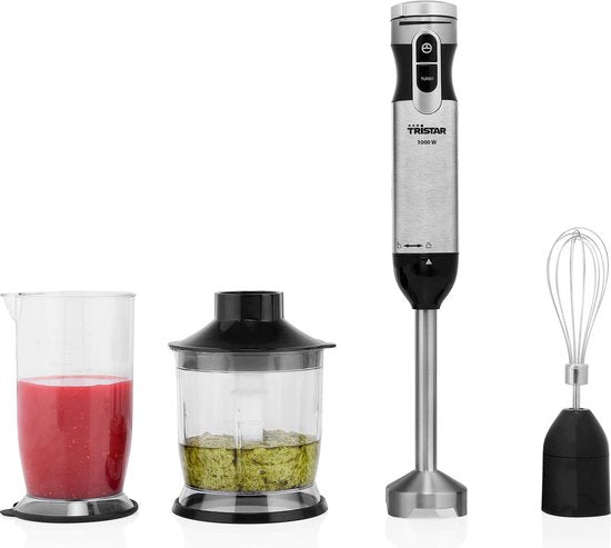 Tristar Stabmixer 1000 W – MX-4829 – 1 Geschwindigkeitsstufe mit Turbo – inkl. Messbecher – Edelstahl