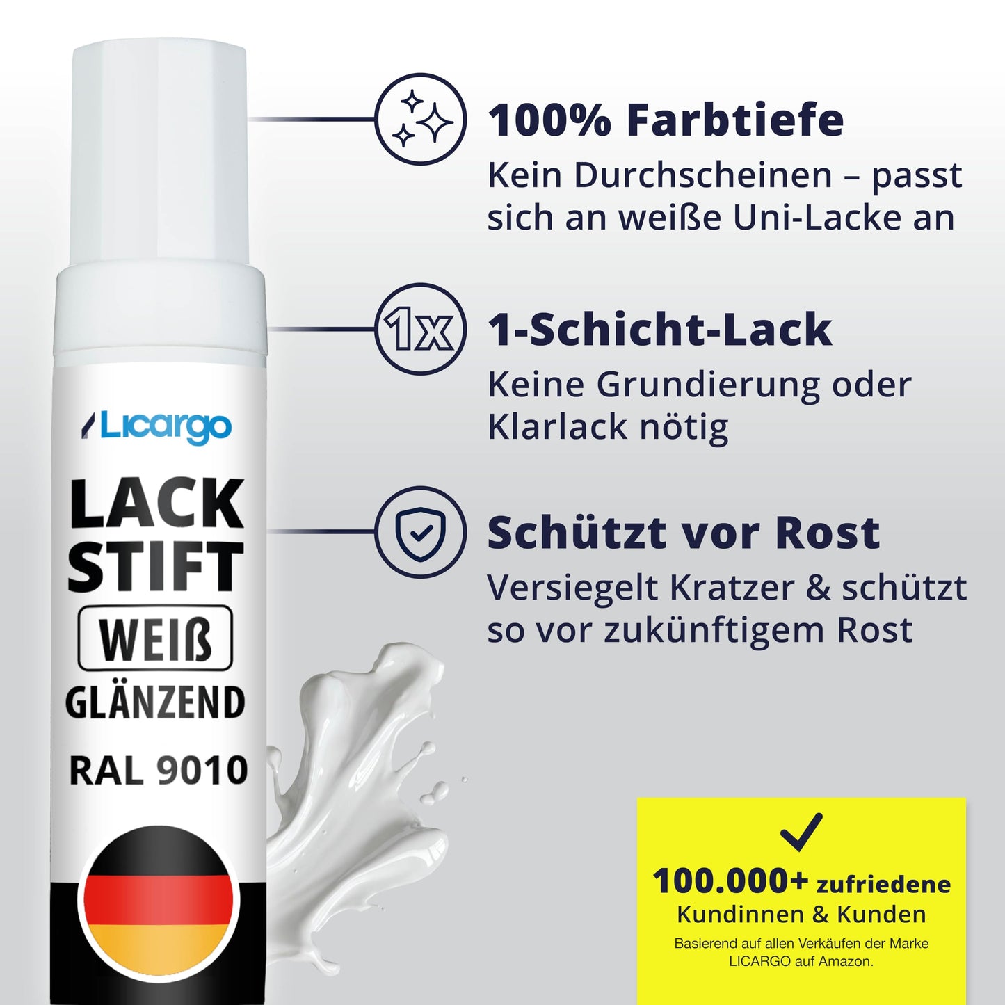 LICARGO Lackstift für die Autolackreparatur – glänzend weiß – mit Präzisionspinsel – hohe Deckkraft