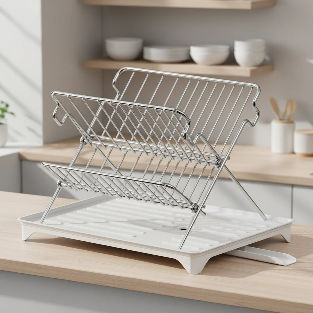 Maxcook zusammenklappbarer Abtropfständer – 2-stöckig, Edelstahl – mit Auffangschale – 42 × 32 × 30 cm