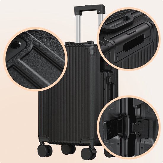TRVLMORE Premium-Handgepäckkoffer – 54 x 35 x 22 cm – 360°-Drehrollen – Doppeltes TSA-Zahlenschloss – Polycarbonat – Ohne Reißverschluss – 40 Liter – Schwarz