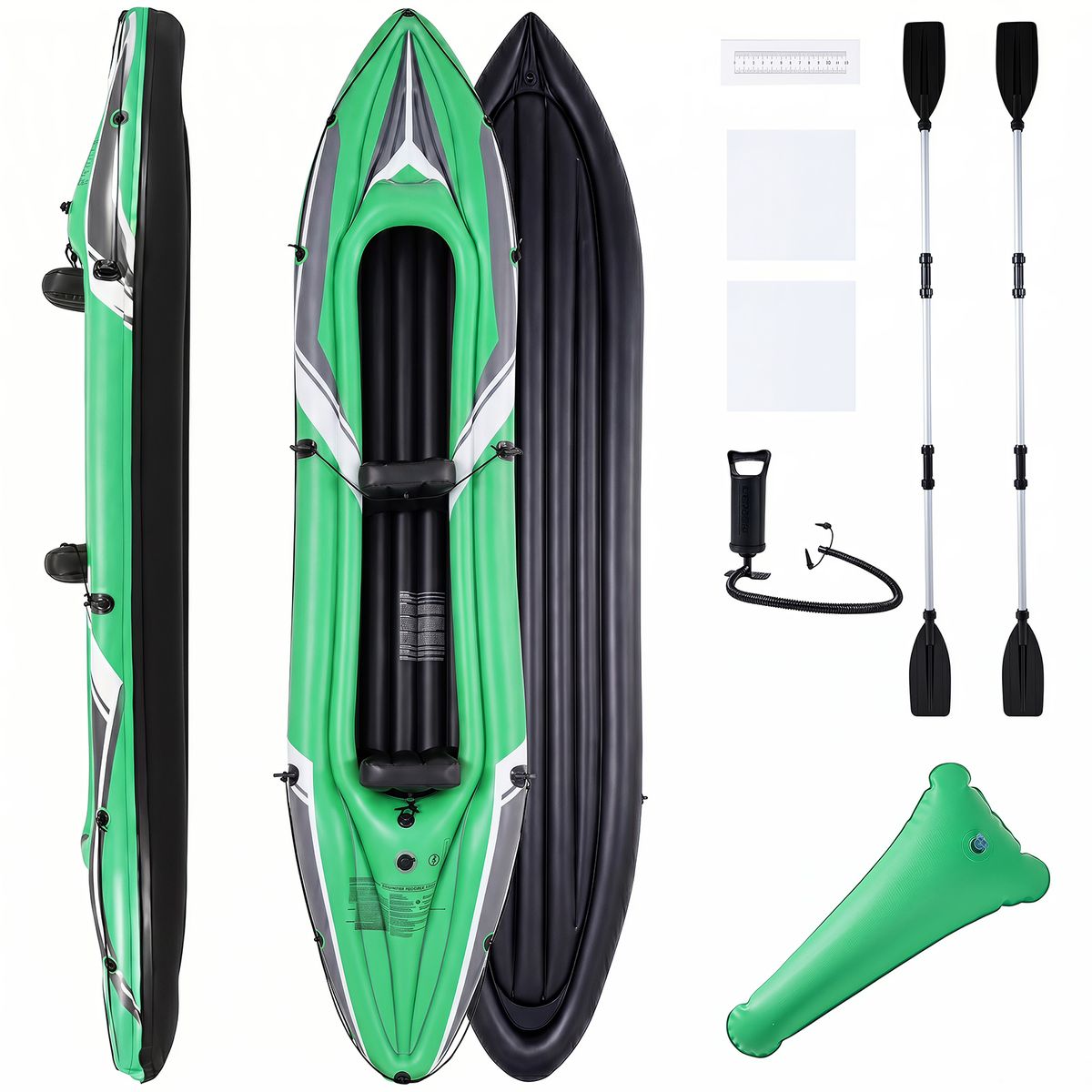 Coast aufblasbares Kajak für 2 Personen – verstärktes PVC – mit Aluminium-Paddeln und Rückenlehnen – grün/schwarz 350 x 78 x 47 cm