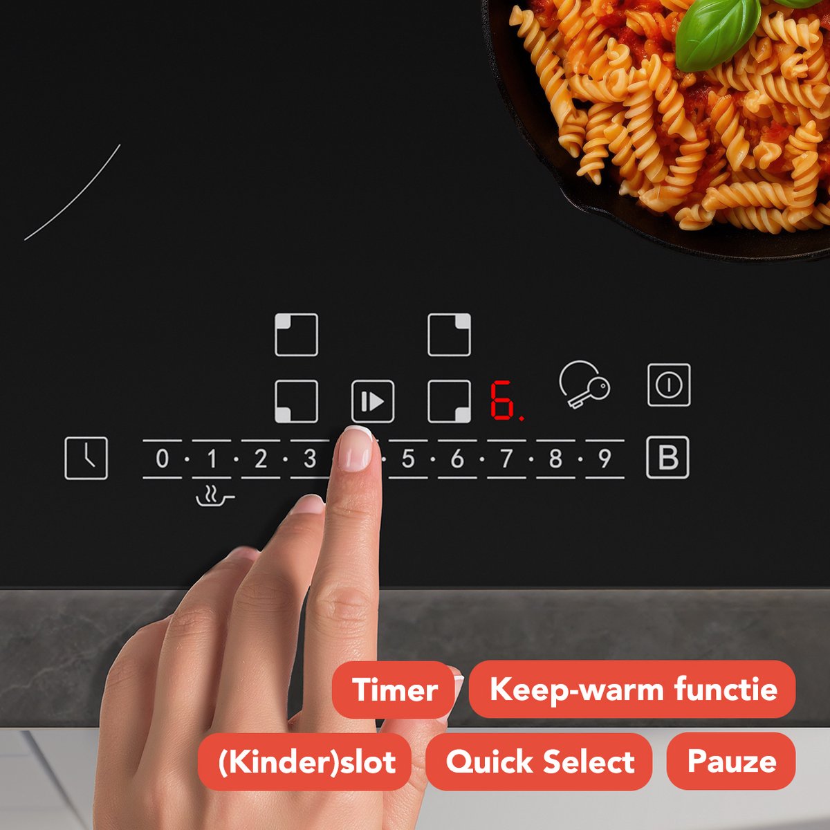 KitchenBrothers Induktionskochfeld - Einbau-Induktionskochfeld - 70 cm - 4 Zonen - 1 und 2 Phasen - bis zu 2300W - Schwarz