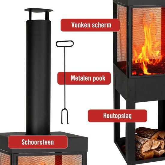 BBQ Collection Außenkamin – Außenofen mit Schornstein – 194 cm – Stahl – Schwarz