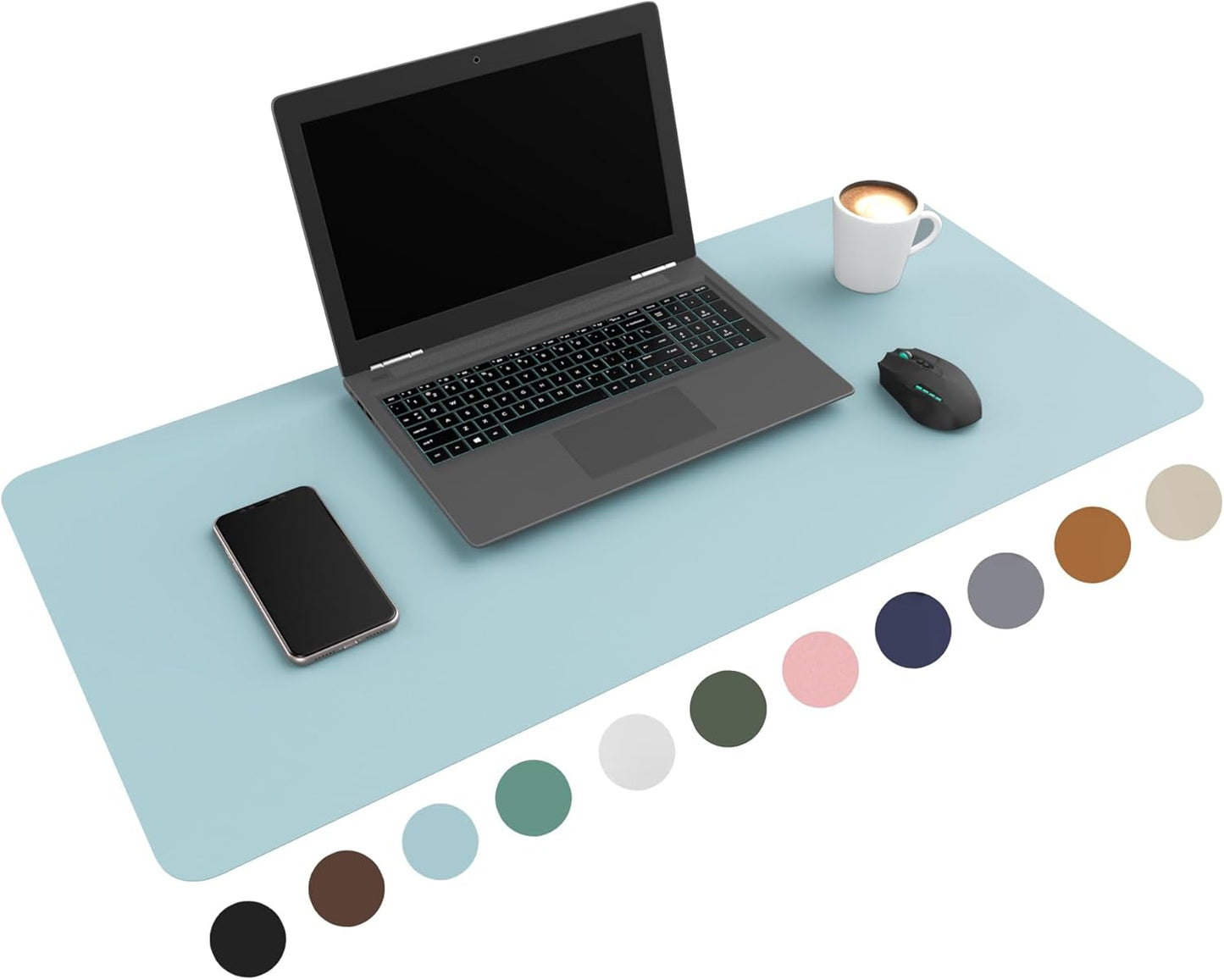 Wurk Premium Schreibtischunterlage - 90 x 43 cm - PU-Leder - Anti-Rutsch - Hellblau