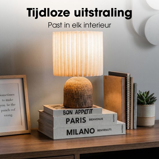 Mica Decorations Frey Tischlampe für das Wohnzimmer – Japandi-Stil – Dekorative Lampe mit Lampenschirm – Schreibtischlampe, Tischlampen für das Wohnzimmer – 33 x ⌀22 cm – Braun