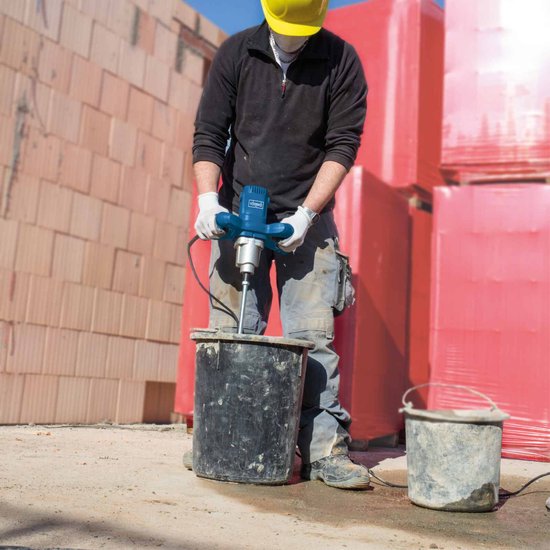 Scheppach Beton- und Farbmischer PM1600 – 1600 W – Farb- und Zementmischer – Stufenlose Drehzahlregelung bis 780 U/min – M14-Anschluss – Inkl. 1x rechtsdrehendem Rührwerk & 1x linksdrehendem Rührwerk