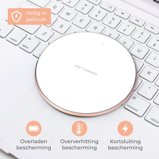 Nuvance - Wireless Charger 10W - Inklusive Kabel - Wireless Charger - Schnelles Ladegerät - Geeignet für alle Qi Smartphones - Weiß und Gold