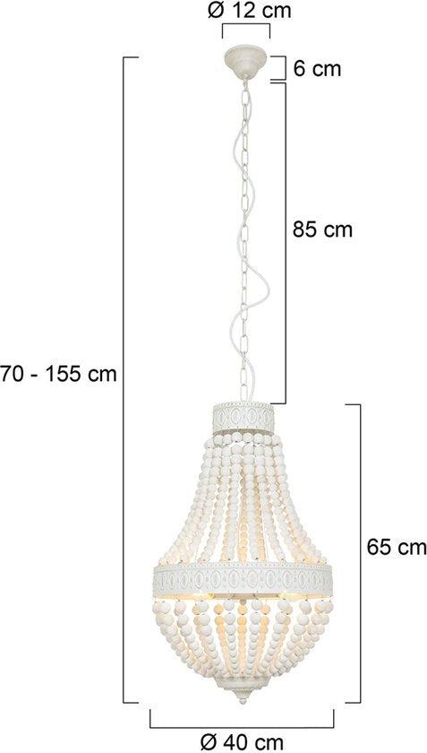 Mexlite - Hängeleuchte Ella 10191W – Weiße Perlenlampe - Holz und Metall - Höhenverstellbar von 70 bis 155 cm