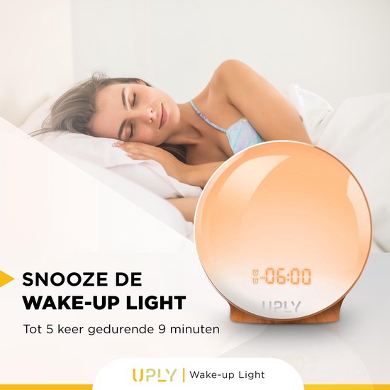 UPLY Wake Up Light - Mit USB-Ladestation - Lichtwecker - Radiowecker - 2 Weckzeiten - 7 Farben
