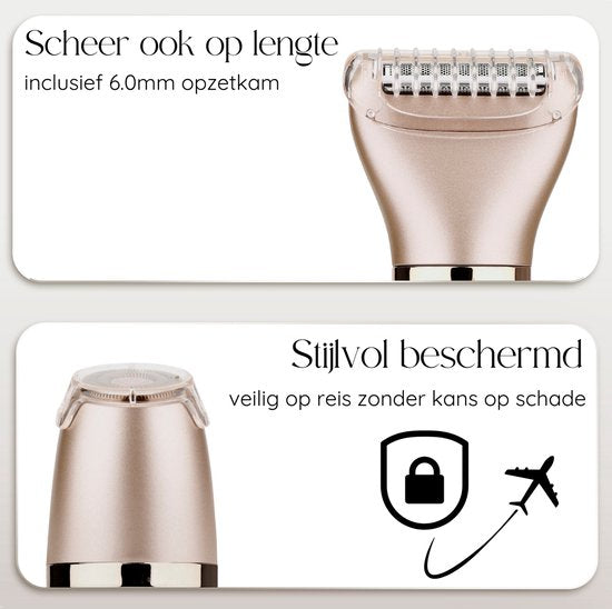 2-in-1 Ladyshave + 2 Extra-Scherköpfe - Gesicht - Achseln - Beine - Bikinizone - Rasierer Frau - Elektrischer Epilierer - Haarentferner Damen - Trimmer Frau - Intimzone Schamhaare - Ladyshaves Bikini