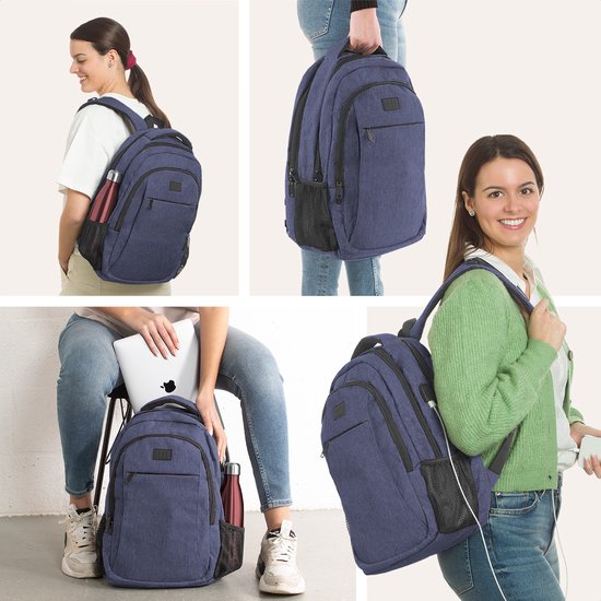 TRVLMORE Rucksack - 28L - 15.6 Zoll - Laptop-Rucksack - Schultasche - Unisex - Spritzwassergeschützt Blau