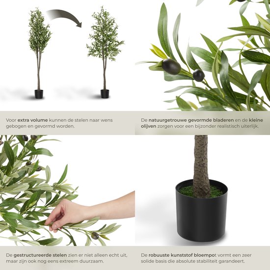 tectake - Künstlicher Olivenbaum Oleand - Mediterrane Kunstpflanze mit realistischen Blättern und Oliven - Pflegeleicht und vielseitig einsetzbar - Inklusive stabilem Blumentopf - Höhe: 180 cm