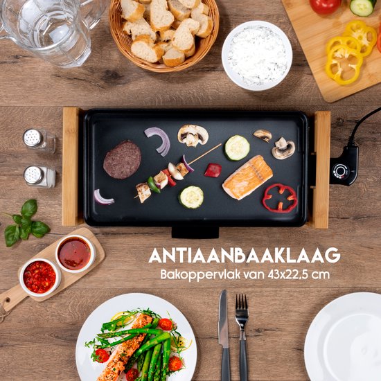 alpina Teppanyaki Grillplatte - Tischgrill - Antihaft - 2000W - 43x22,5cm - Schwarz