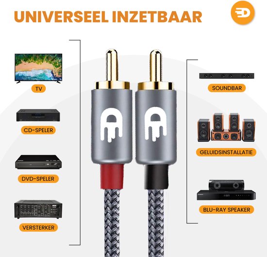 Drivv. Premium Tulip Stereo Audio Kabel - 2RCA auf 2RCA - Tulip Kabel - 5m