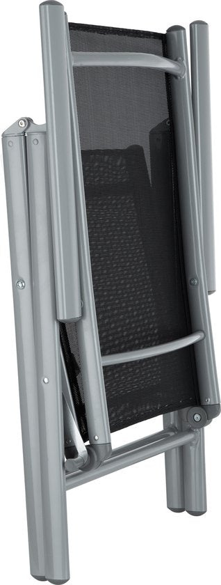 tectake Sitzgarnitur Aluminium Klappstühle, Loungeset mit 6x Stühlen und 1x Glastisch Esstisch, Gartenmöbelset wetterfest für Balkon, Gartenstühle, Terrassenmöbel, Liegestuhl - silber