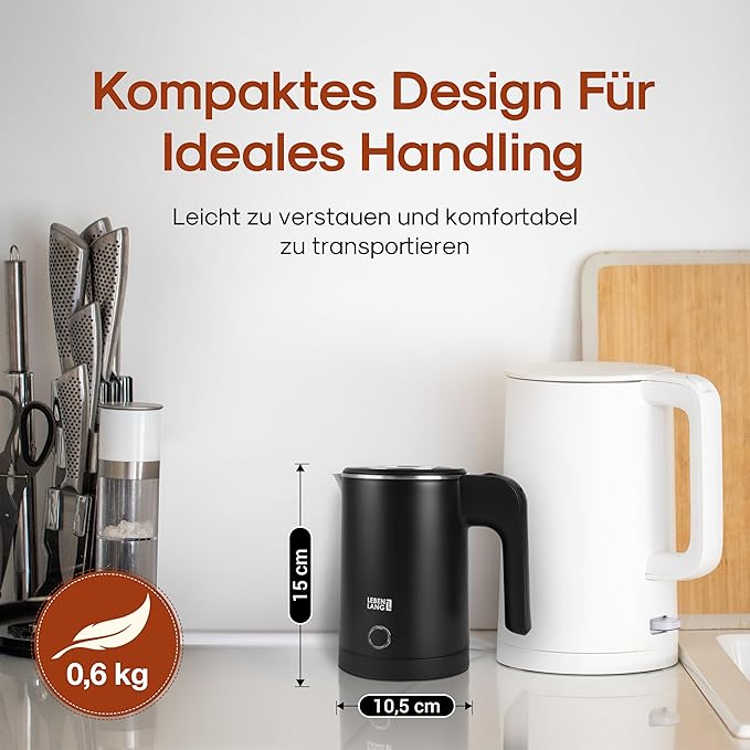Lebenlang LBL2319 Elektrischer Wasserkocher - 0.5L - Edelstahl - 600W - Schwarz