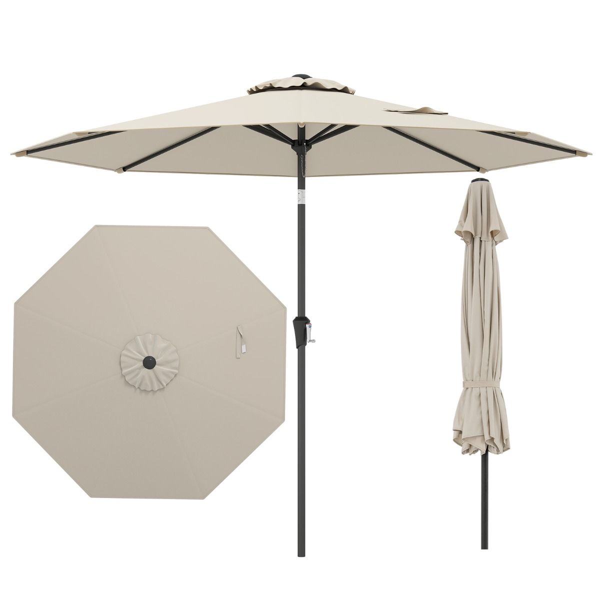 Coast Großer Terrassenschirm – Neigbar mit Kurbel – UV-Schutz – 270 cm – beige