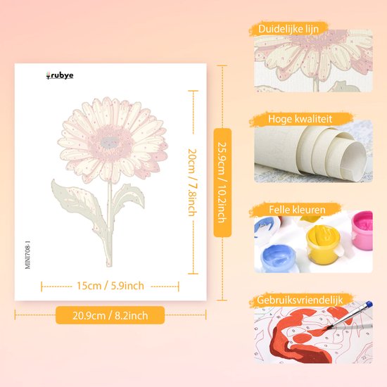 Rubye® Malen nach Zahlen Erwachsene - Rose & Sonnenblume - Inklusive Farbe und Pinsel - Leinwand Malerei Leinwand - Farben nach Zahlen - Doppel Set - 15x20cm