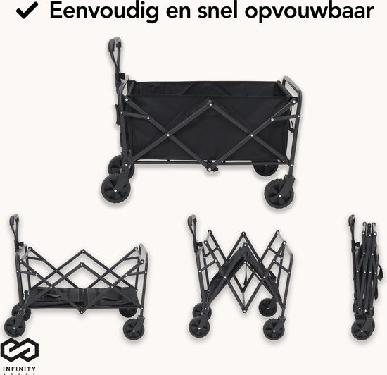 Infinity Güterwagen - faltbar - 100KG Tragfähigkeit - Schwenkbare Räder - 90 x 50 x 75 CM - Verstellbar - Schwarz