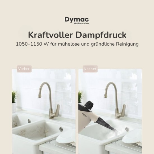 Dymac MistBurst One - Handdampfreiniger für Boden/Bank/Bad/Küche - Verschiedene Aufsätze - 450ML