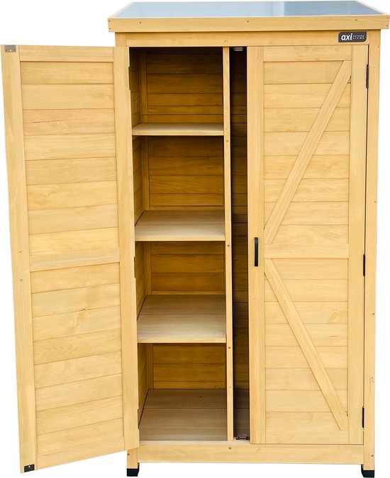 AXI Hugo Aufbewahrungsschrank aus Holz, braun – Gartenschrank mit verzinktem Dach – 3 Einlegeböden und Boden – FSC-zertifiziertes Holz – Magnetverschluss – 85 x 52 x 174 cm