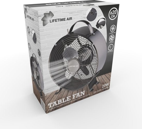 Lifetime Air Tischventilator - 230V - Tischventilator 20CM - 2 Geschwindigkeiten - Schwarz