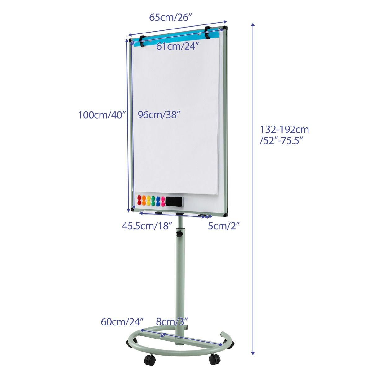 Coast Rollbares Whiteboard mit Magneten und Markern – höhenverstellbar – grün – 100 x 65 cm