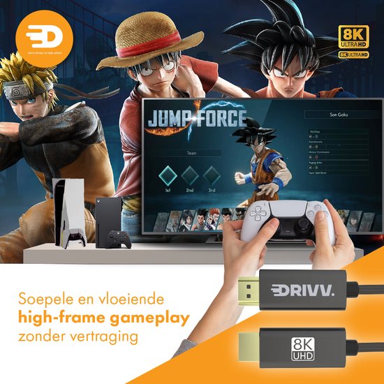 Drivv. HDMI-Kabel 2.1 8K - Ultra HD High Speed - HDMI zu HDMI - Geeignet für Xbox Serie X & PS5 - 1 Meter - Nylon - Grau
