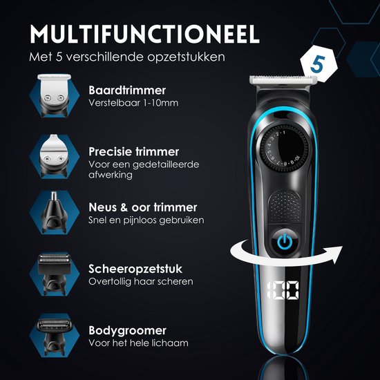 5-in-1-Barttrimmer für Männer - 5 austauschbare Aufsätze - Bart- und Körperschneider - Body Groomer - Nasen- und Ohrentrimmer