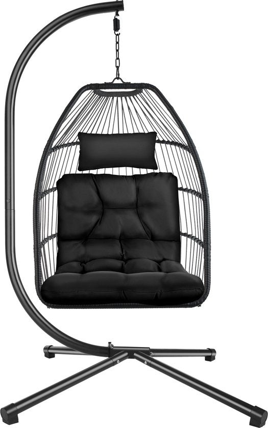 tectake - Hängesessel Ariane mit Ständer und Kissen 160kg - schwarz - 404981