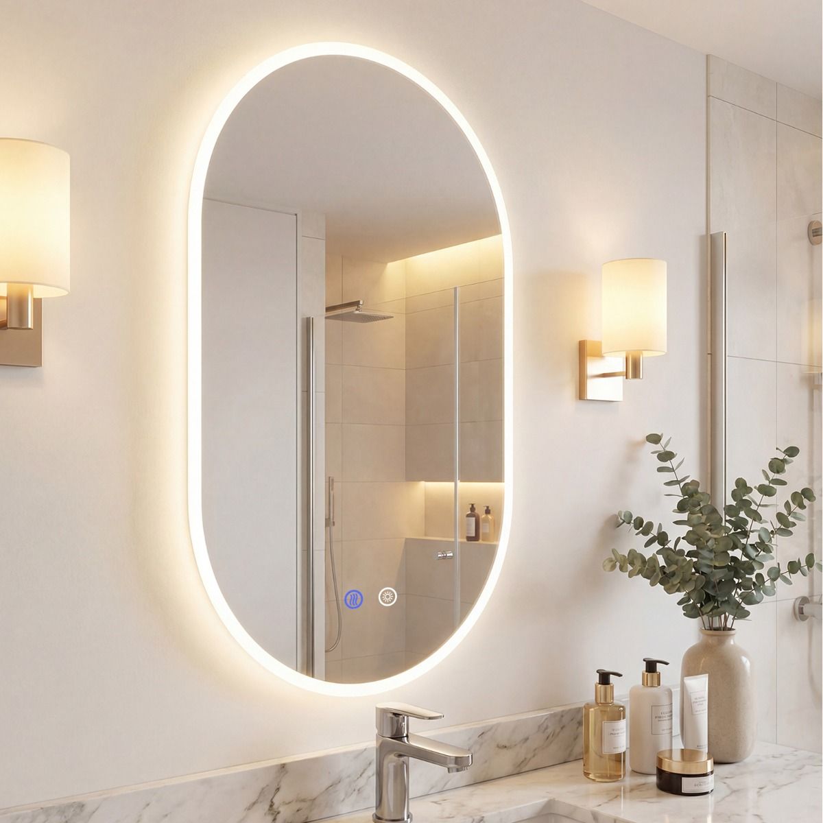 Coast Badezimmerspiegel mit LED-Beleuchtung – Antibeschlagfunktion – Touch-Bedienung – 90 x 55 cm – silber