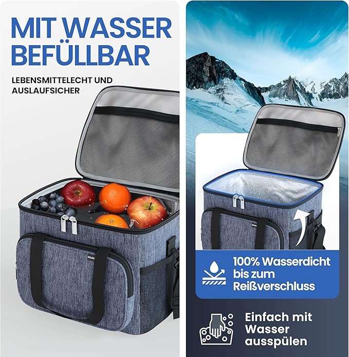 Heroism Große faltbare Kühltasche - Isolierte Kühltasche, Thermotasche, auslaufsicher und wasserdicht - Picknick- und Lunch-Tasche - 30 L - Dunkelgrau