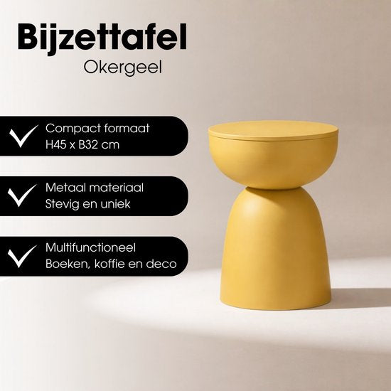 Mica Decorations Elliot Beistelltisch – Runder Beistelltisch H45 x Ø32 cm – Beistelltisch für Wohn- oder Schlafzimmer – Ideal als Pflanzentisch – Eisen mit Pulverbeschichtung – Ockergelb