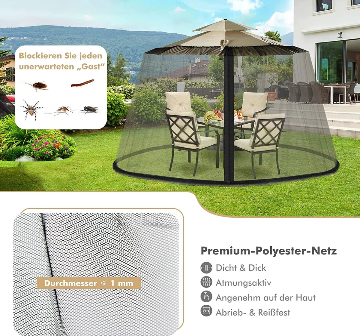Coast Parasol Mosquito Net met 2 deuren en dubbele rits parasol 12,5 x 2,3 m zwart