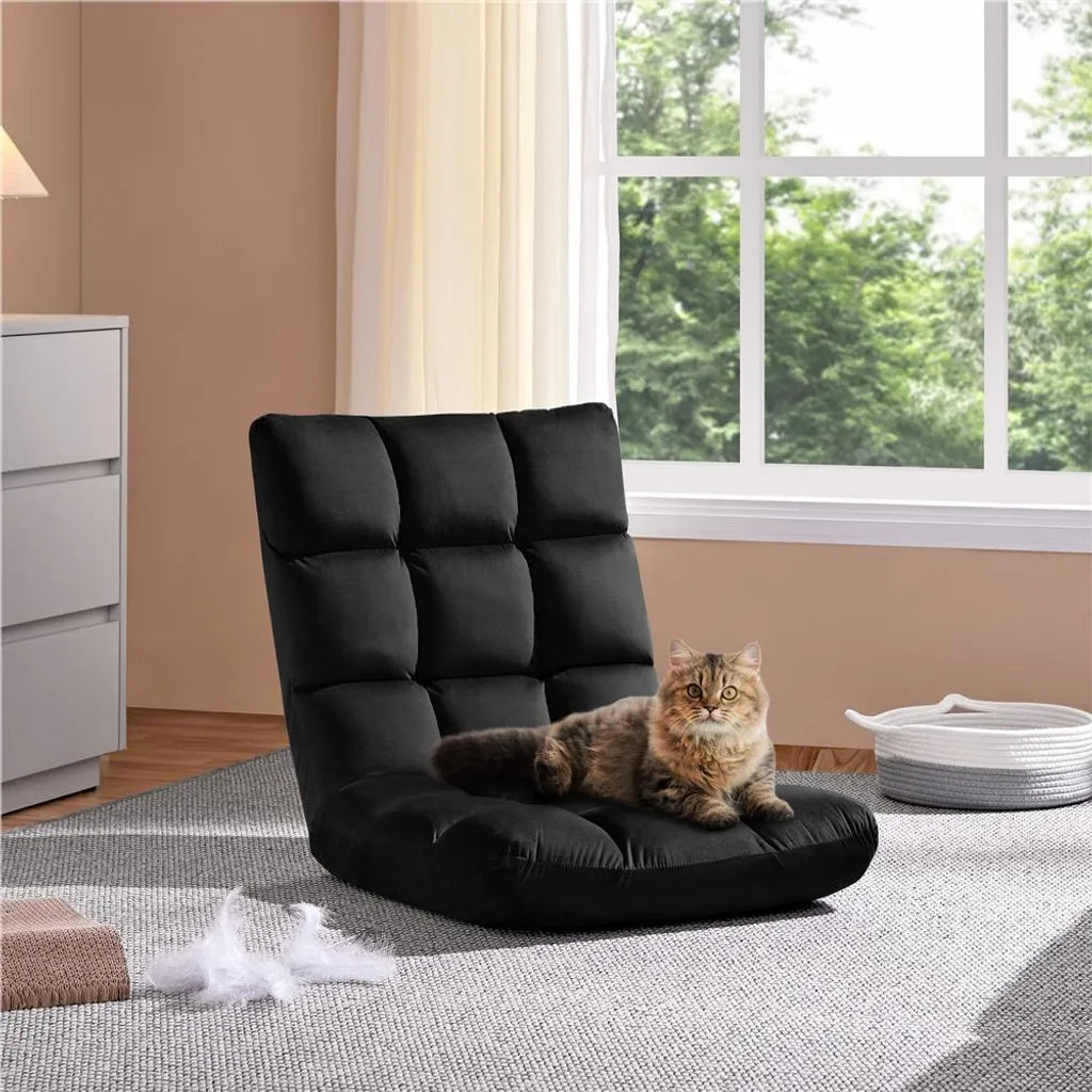Yaheetech Floor Chair 111,5 x 53 x 57 cm Schwarz 14-Position Verstellbare Rückenlehne Gaming Relax Chair