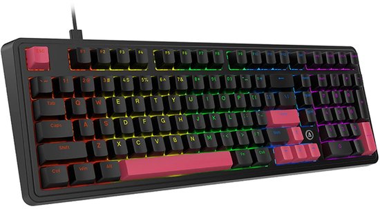 AJAZZ AK980 Kabelgebundene mechanische Gaming-Tastatur – 98 %-Layout mit Ziffernblock – Gasket-Mount – Hot-Swap-fähig – RGB – US-QWERTY – Red Switch – Schwarz/Rosa