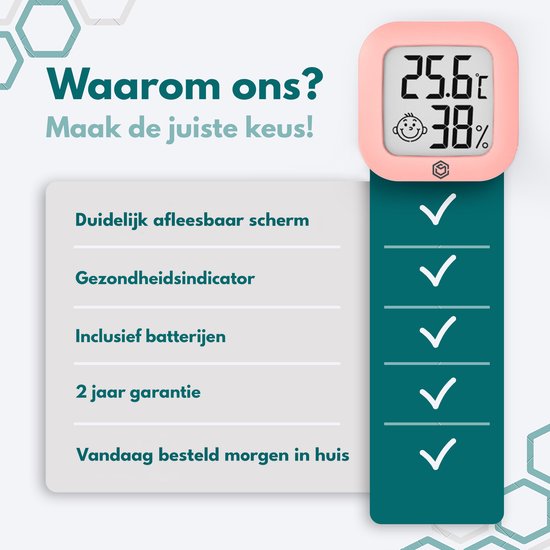 Ease Electronicz Hygrometer - Wetterstation - Luftfeuchtigkeitsmesser - Thermometer für Innenräume - inkl. Batterie und Klebestreifen