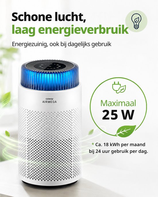 Coway Airmega 100 Luftreiniger – Für Räume bis zu 63 m² – HEPA-Filter + Aktivkohlefilter – 244 m³/h – Gegen Staub, Pollen und Allergene – Flüsterleise (20 dB) – ECARF-zertifiziert – Luftreiniger –