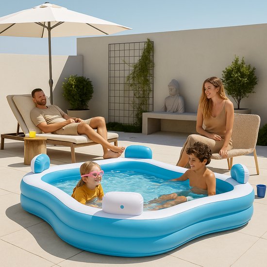 Creative Kids Family Pool - Aufblasbar - Mit 4 Liegestühle - 183 x 183 x 51 cm - Hellblau
