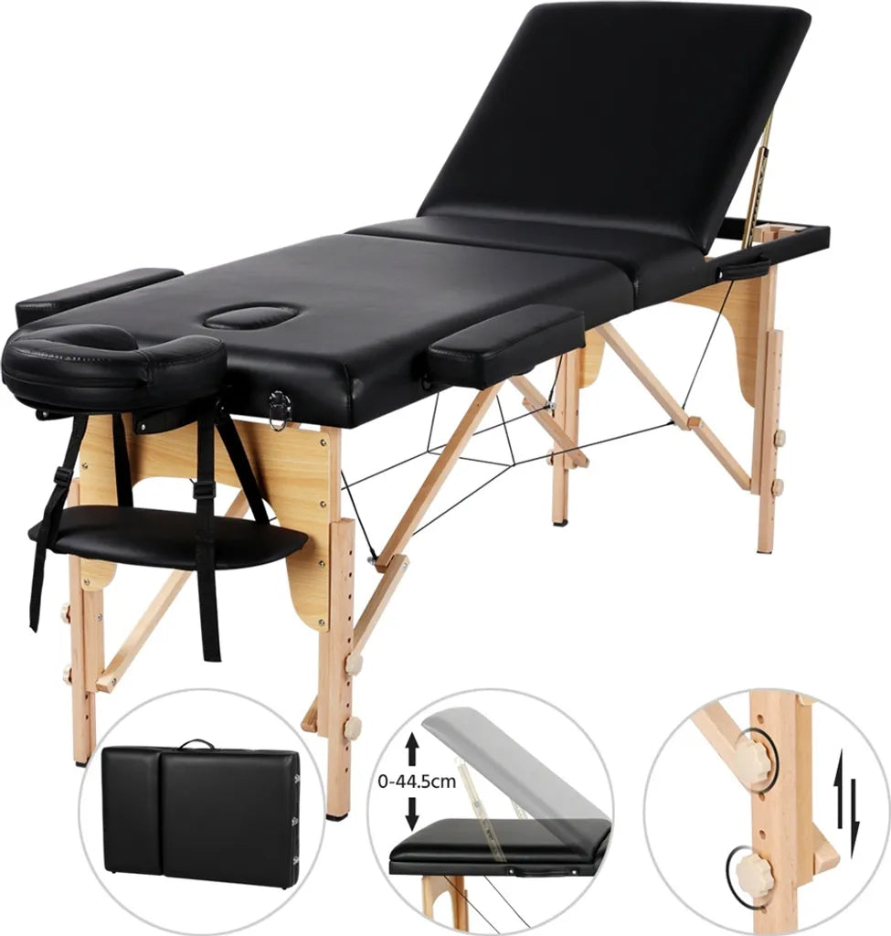Yaheetech 3-Zonen-Massageliege 213 x 80 cm – Schwarz – Zusammenklappbare Behandlungsliege bis 250 kg